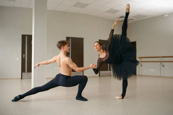 Balletttänzerinnen Und Balletttänzer Aktion Ballerina Mit Partnertraining Kurs Tanzstudio Interieur — Stockfoto