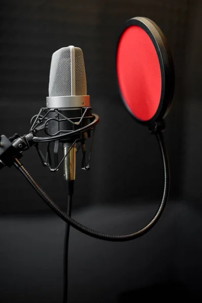Primo Piano Microfono Professionale Registrazione Apparecchiature Studio Nessuno Registrazione Audio — Foto Stock