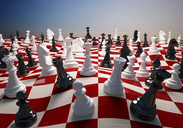 Chess on waving chess field — Stock Photo, Image