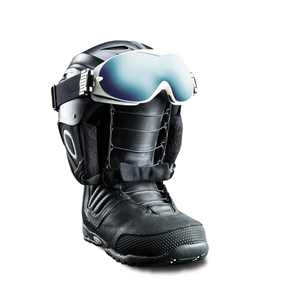 Snowboard boot med hjälm — Stockfoto