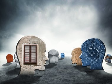 siluetleri üzerinde insan kafaları