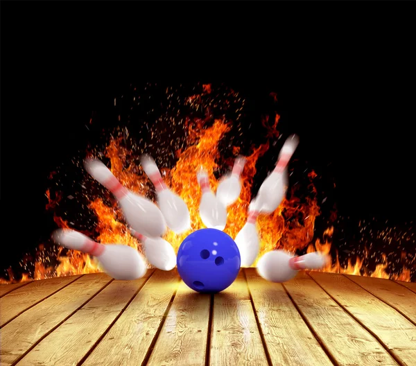 Bowling strike in the fire — Stock Photo, Image
