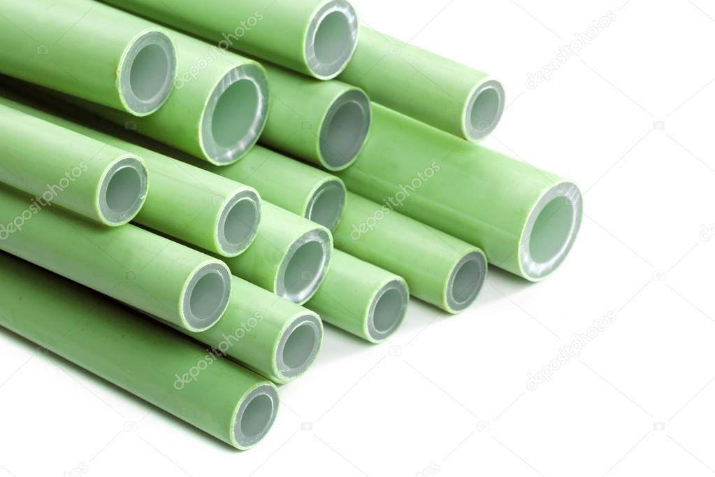 Green plastic pipes