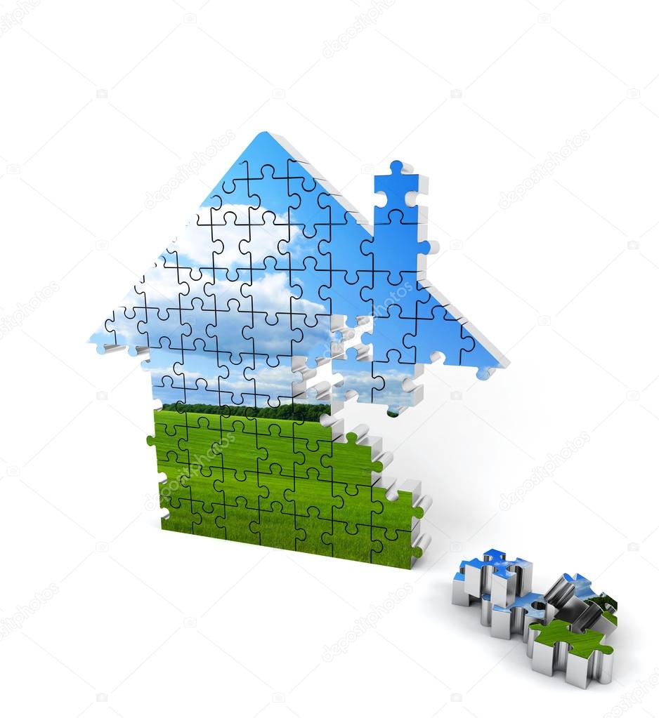 House consisting of puzzles on white