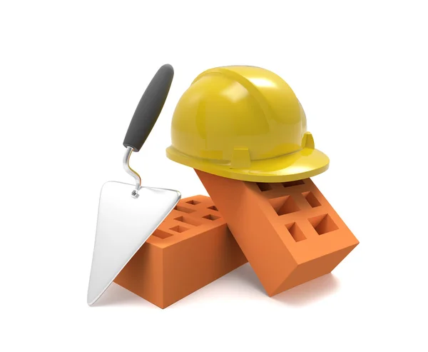 Stack of bricks and helmet — Stock Photo, Image