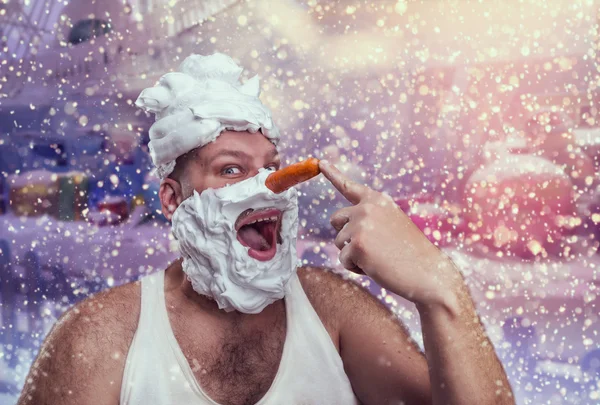 Homem estranho com espuma de barbear — Fotografia de Stock