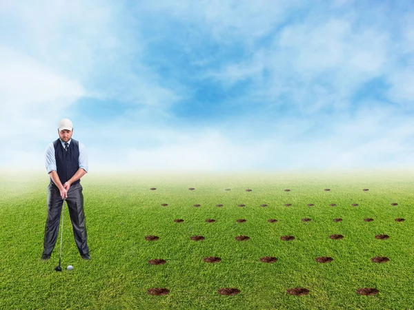 Adult businessman plays golf — Stock Photo, Image