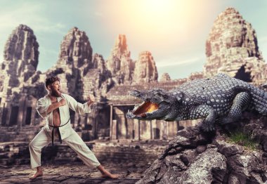Karateka timsah ile savaşır