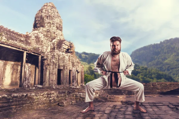 Fat karate fighter — Stock Photo, Image