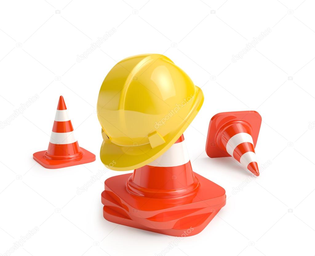 Traffic cones and helmet