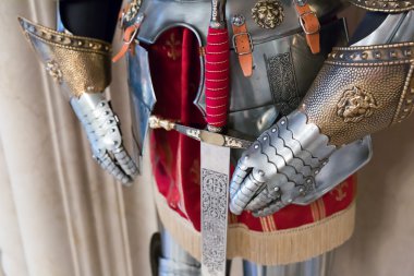 Knight statue standing in exhibit room