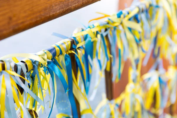 Ukrainian blue-yellows fabric ribbons — Stock Photo, Image