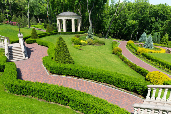 modern green park with pavilion