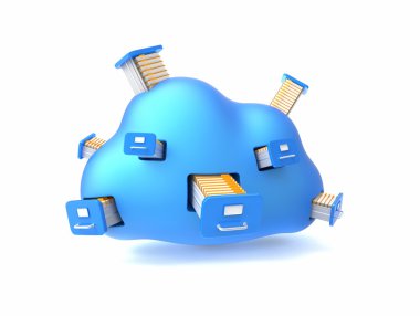 Folders with documents in the blue cloud clipart