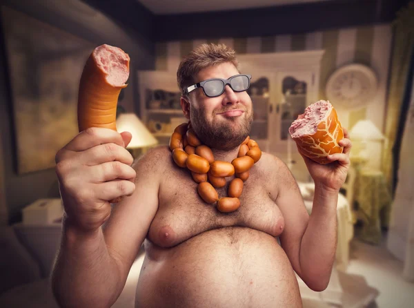 Gordo com salsichas — Fotografia de Stock