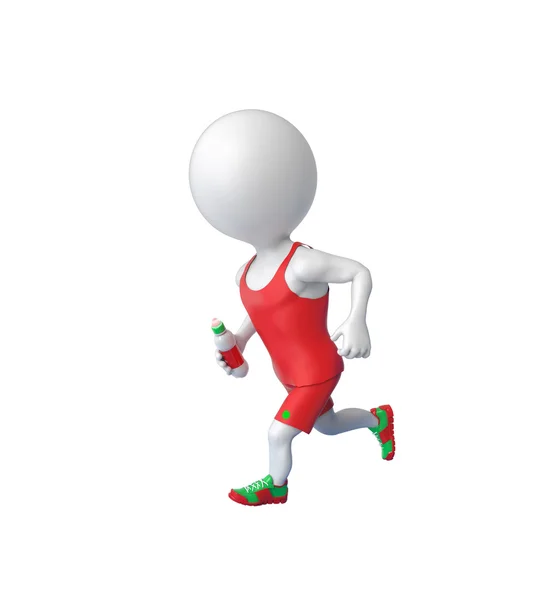 3D little white sportsman running — Stock Photo, Image