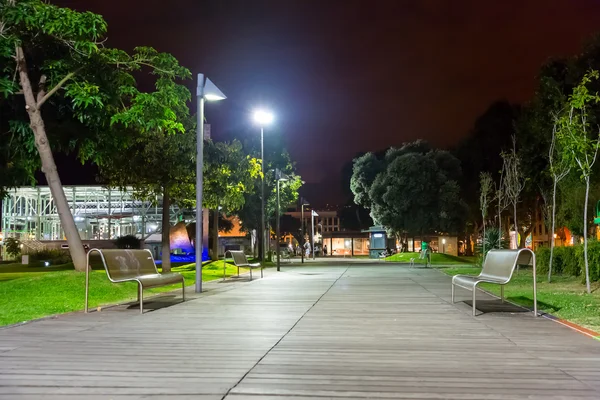 Evening street with benches — Stock Photo, Image