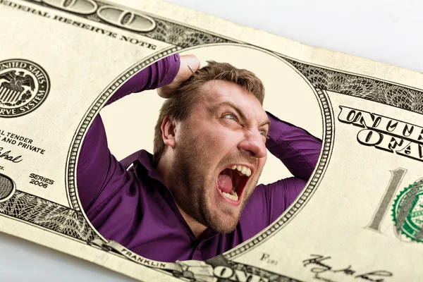 Mad man with dollar banknote — Stock Photo, Image