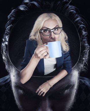 Woman drinking coffee clipart