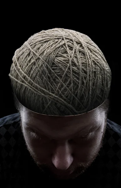 Man with threads in his head — Stock Photo, Image