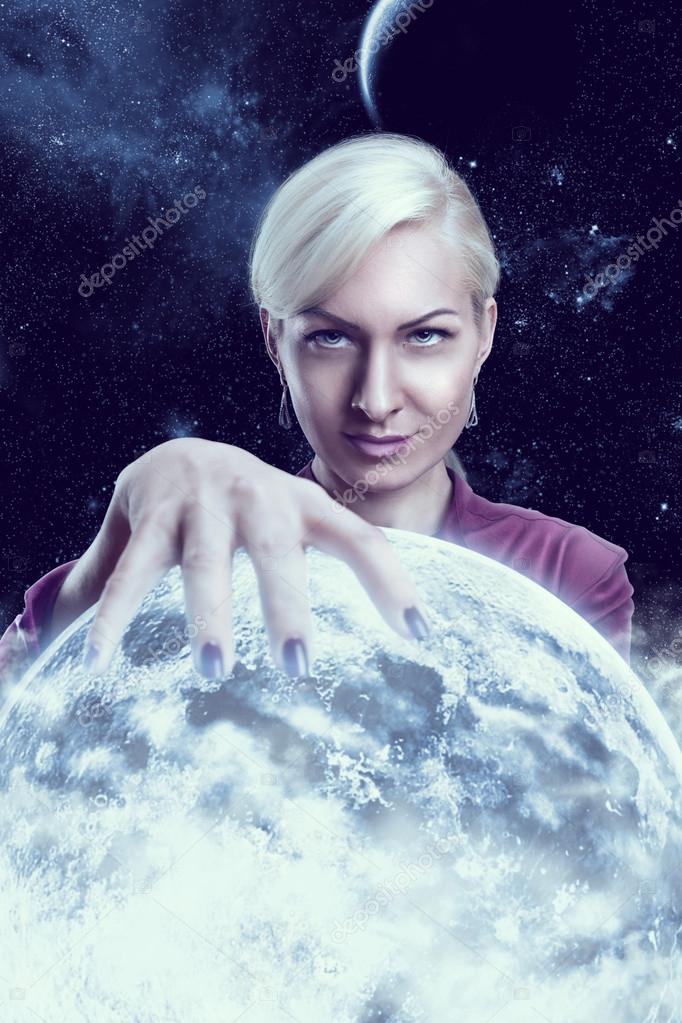 Woman holding planet