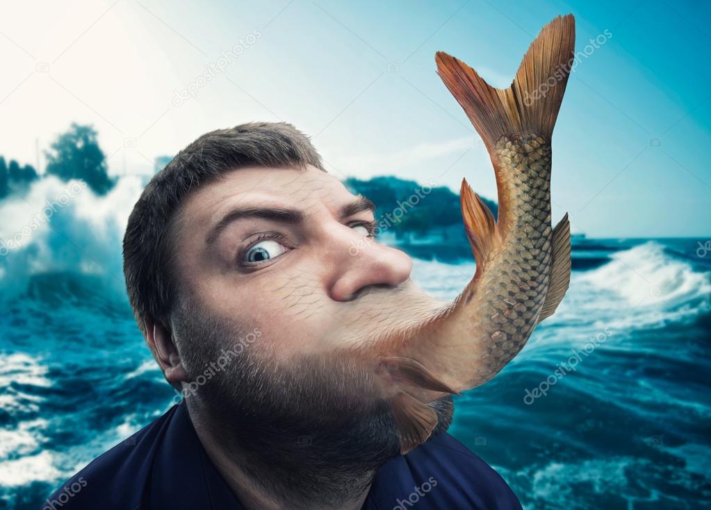 Man eating fish