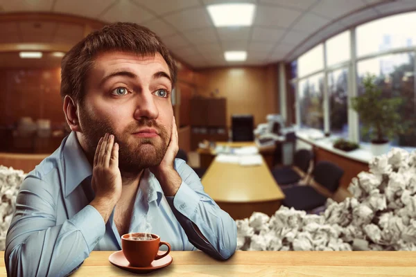 Thoughtful businessman with big head — Stock Photo, Image