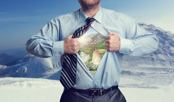 Businessman with mountains inside — Stock Photo, Image