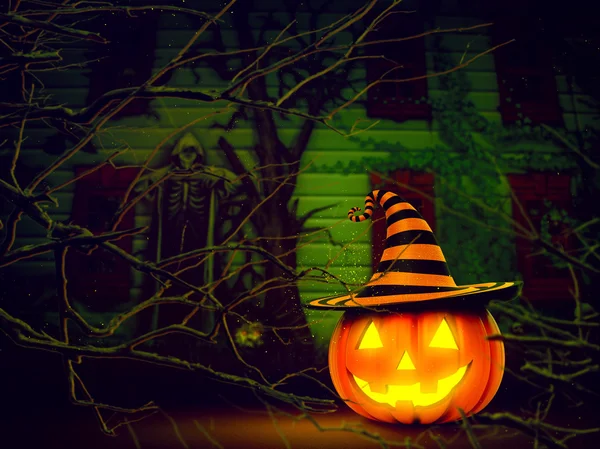 Halloween pumpa i hus — Stockfoto