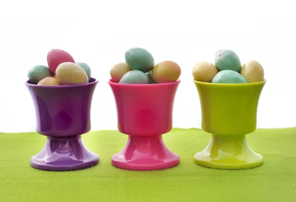 Little eggs in egg cups — Stock Photo, Image