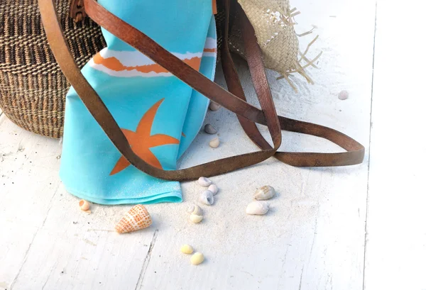 Towel in beach bag — Stock Photo, Image