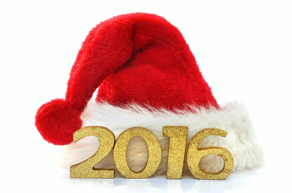 2016 e chapéu de Natal — Fotografia de Stock