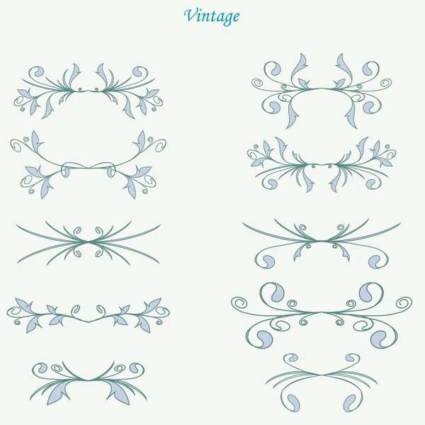 Ensemble d'ornements vintage avec des éléments floraux pour invitation — Image vectorielle