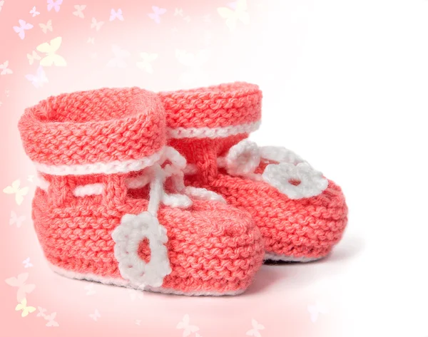 Chaussons bébé en tricot rose — Photo