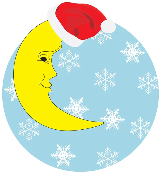 Mezza luna di Natale in un cappello contro fiocchi di neve — Foto Stock