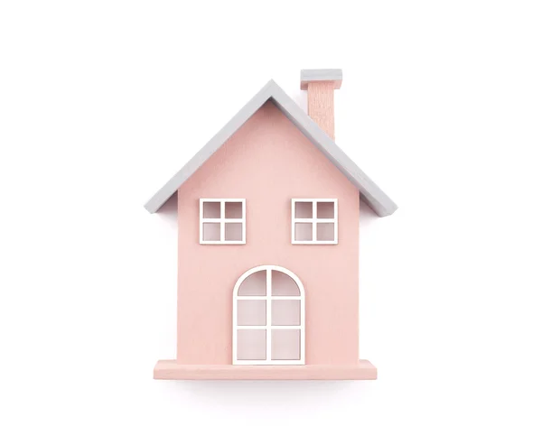 Małe zabawki drewniane Dom na białym tle biały ze ścieżką przycinającą — Zdjęcie stockowe