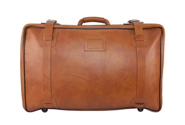 Antiguo bolso de cuero marrón aislado en blanco con camino de recorte — Foto de Stock