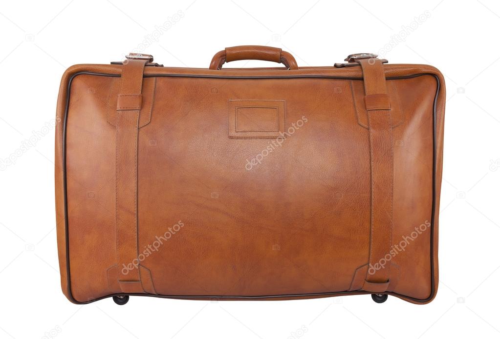 Old brown leather bag isolated on white with clipping path