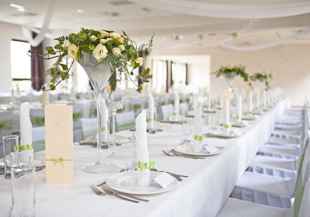 Wedding table with bouquet of flowers