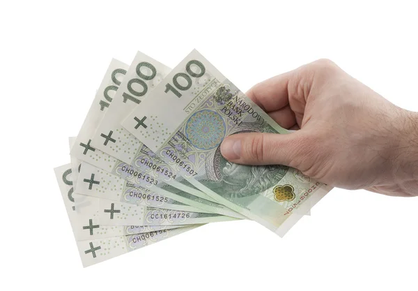 Польские деньги в руке с вырезкой пути — стоковое фото