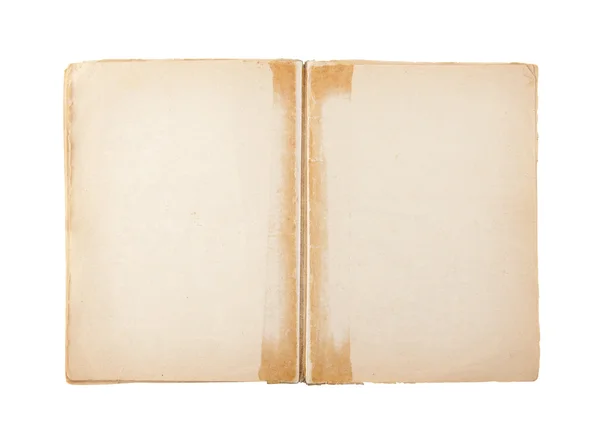 Abrir livro em branco velho isolado no branco com caminho de recorte — Fotografia de Stock