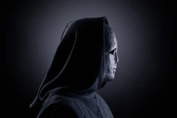 Portrait Scary Figure Hooded Cloak — Stock Photo, Image