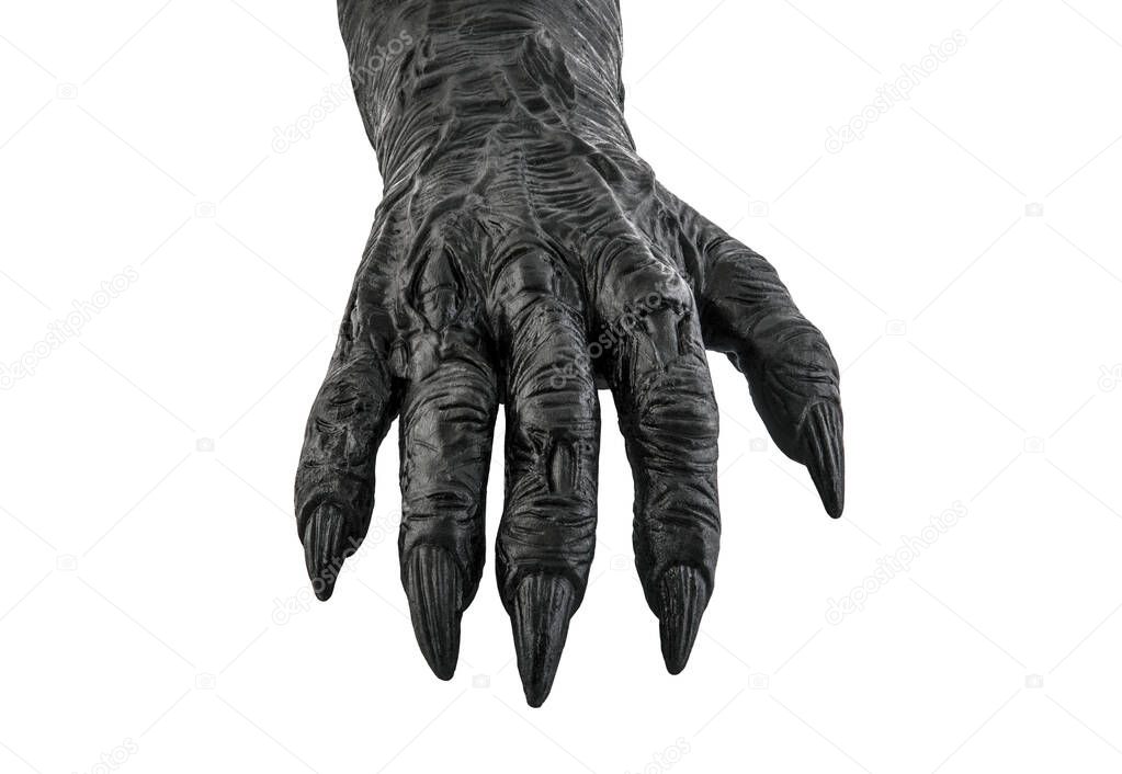 Creepy monster hand isolated on white background with clipping path