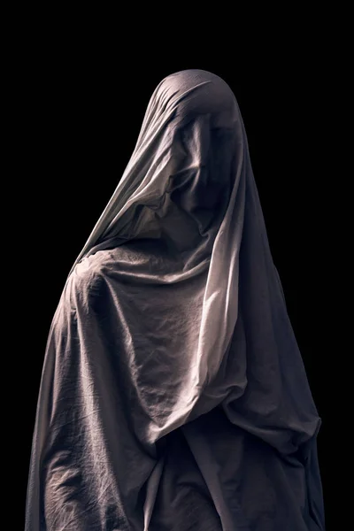 Portrait Fantôme Effrayant Isolé Sur Fond Noir — Photo