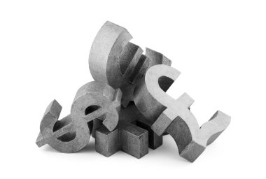 Kırpma yolu ile beyaz arkaplanda izole para birimi sembolleri