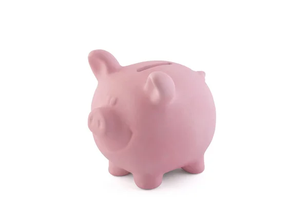 Happy Pink Piggy Bank Isolated White Clipping Path — Stock Photo, Image