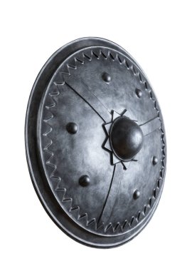 Eski yuvarlak kalkan kırpma yolu ile beyaz arkaplanda izole