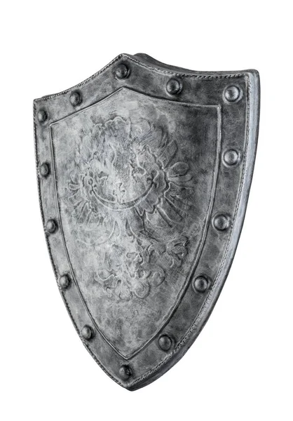 Escudo Medieval Antigo Isolado Fundo Branco Com Caminho Recorte — Fotografia de Stock