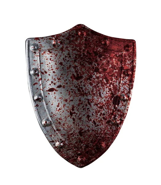 Old Medieval Shield Blood Isolated White Background Clipping Path — Stock Photo, Image