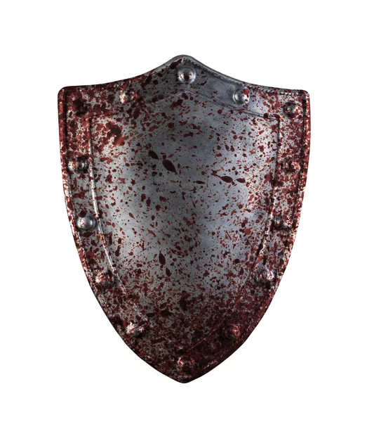 Old Medieval Shield Blood Isolated White Background Clipping Path — Stock Photo, Image